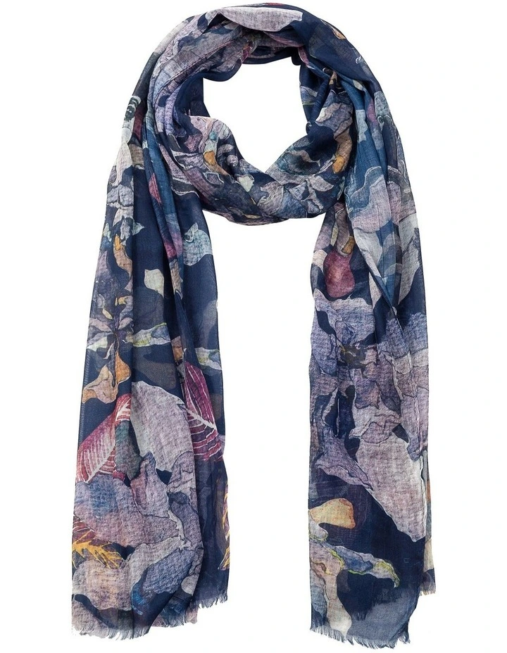 Abstract Leaf Navy Scarf