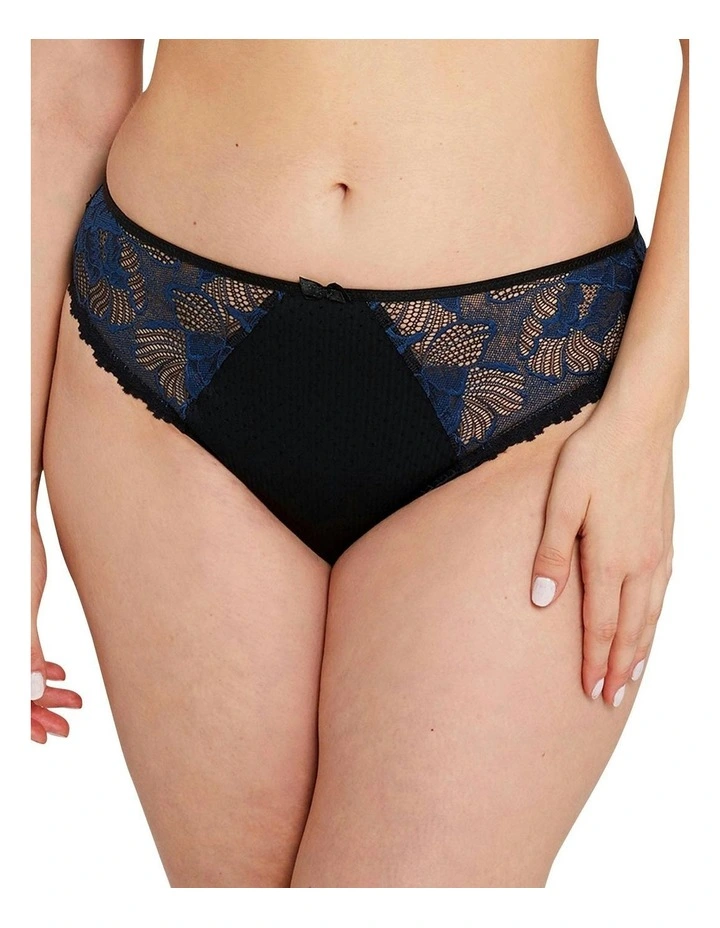 Capucine Low Rise Two-Tone Lace Brief in Black/Blue