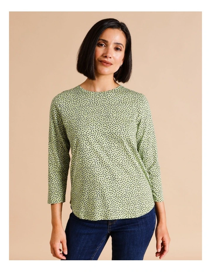 Organic Cotton Wardrobe Staple 3/4 Sleeve Tee In Khaki Pebble Spot