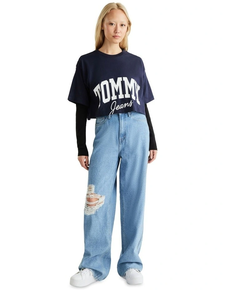 Varsity Cropped Logo T-Shirt in Blue