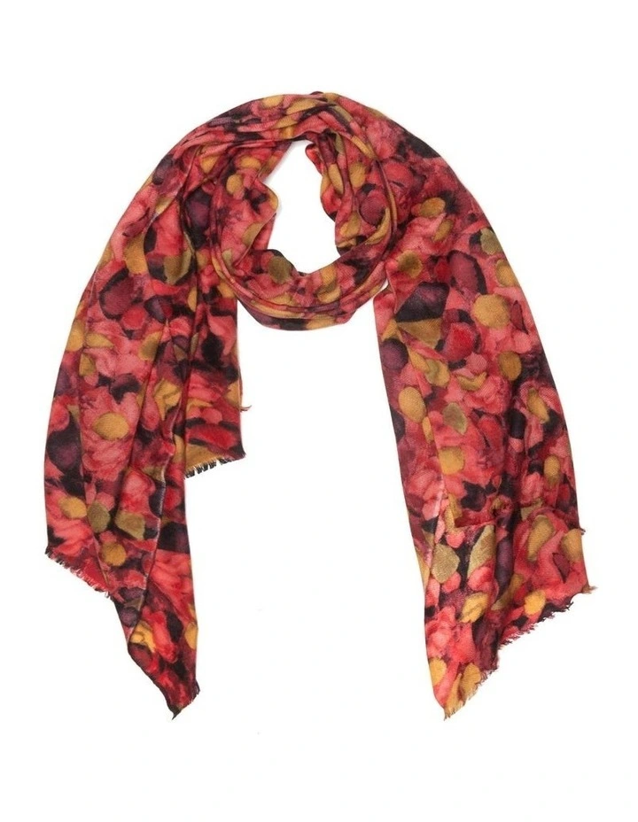 Australian Wool Print Scarf in Saffron Leaves Floral