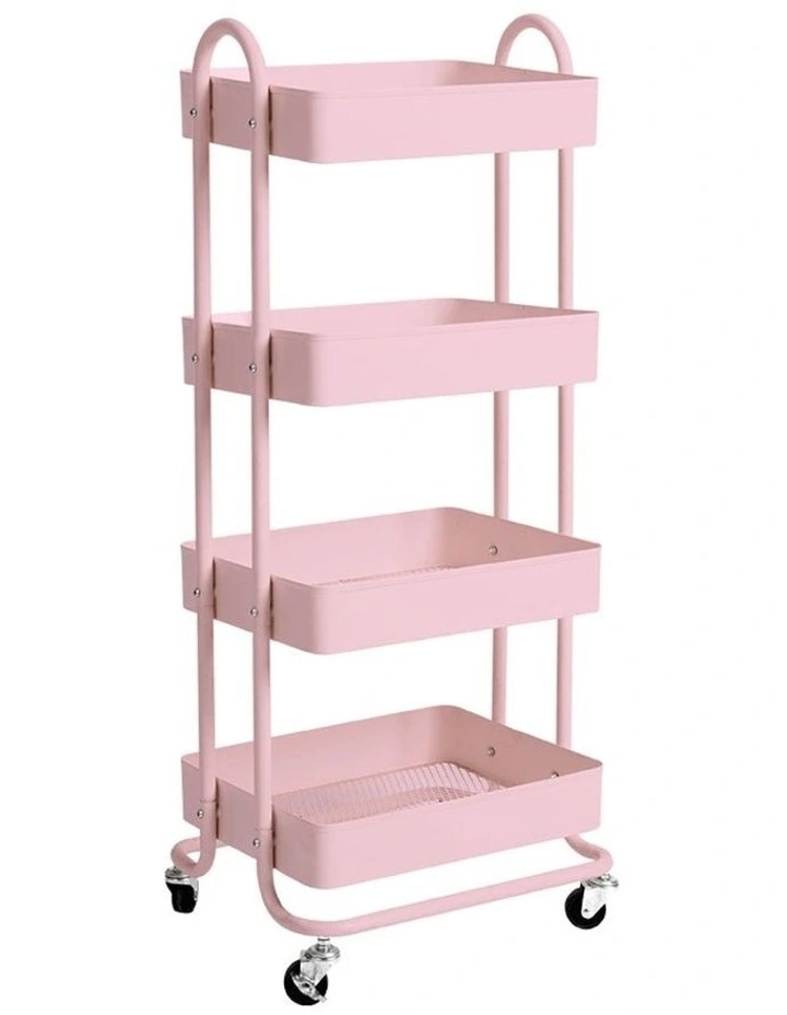 4 Tiers Kitchen Storage Trolley in Pink