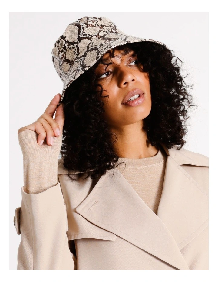 Snake Print Bucket Hat in Brown
