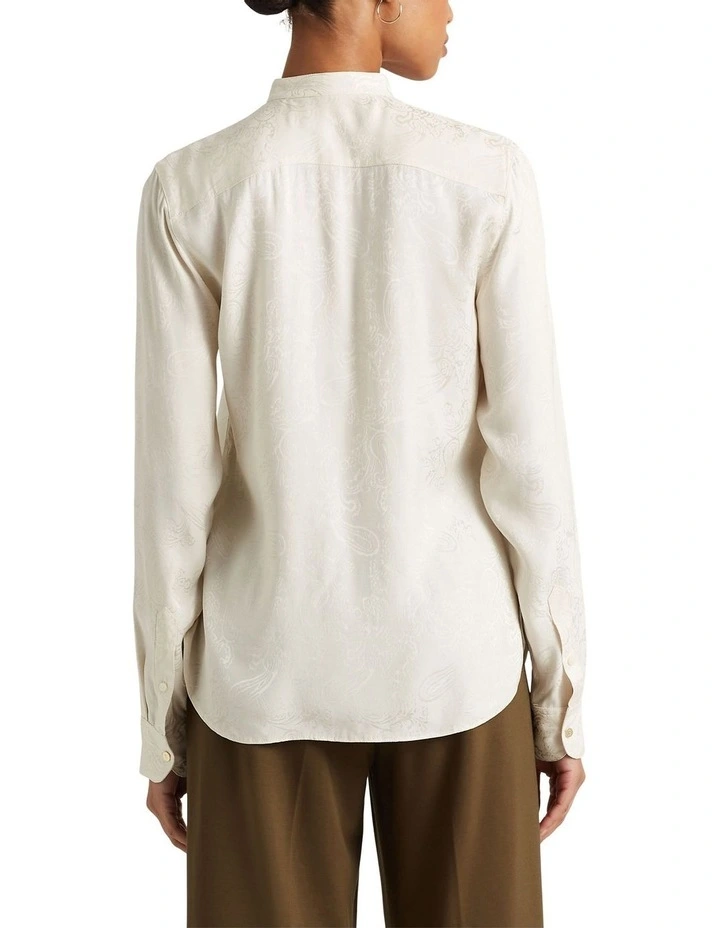 Ruffle-Trim Paisley Jacquard Shirt in Natural