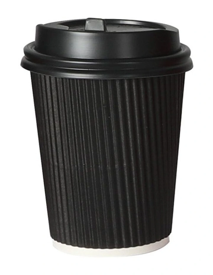200 Pieces 8oz Disposable Takeaway Coffee Paper Cups With Lids in Black