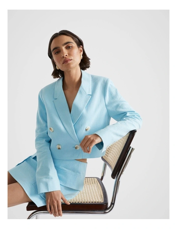 Cropped Blazer in Shimmer Blue