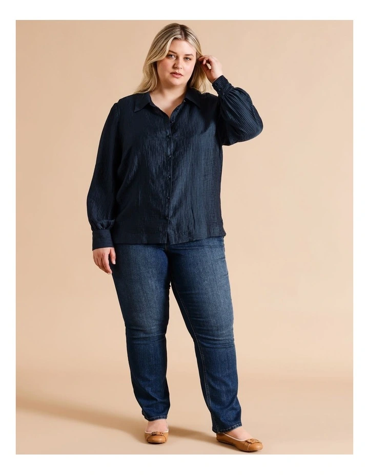Collared Shirt With Square Hem in Slate Blue