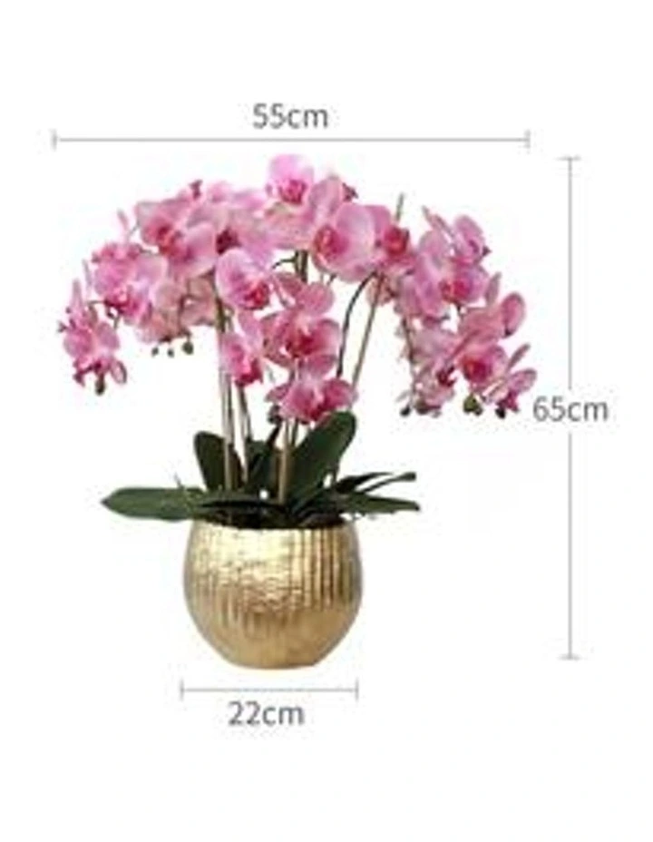 Real Touch Luxury 5 stems Pink Phalaenopsis Arrangement in Golden Pot