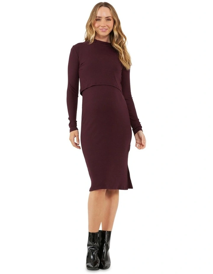 Ruby Rib Nursing Dress in Maroon
