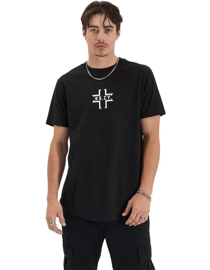 Flame Dual Curved Tee in Jet Black
