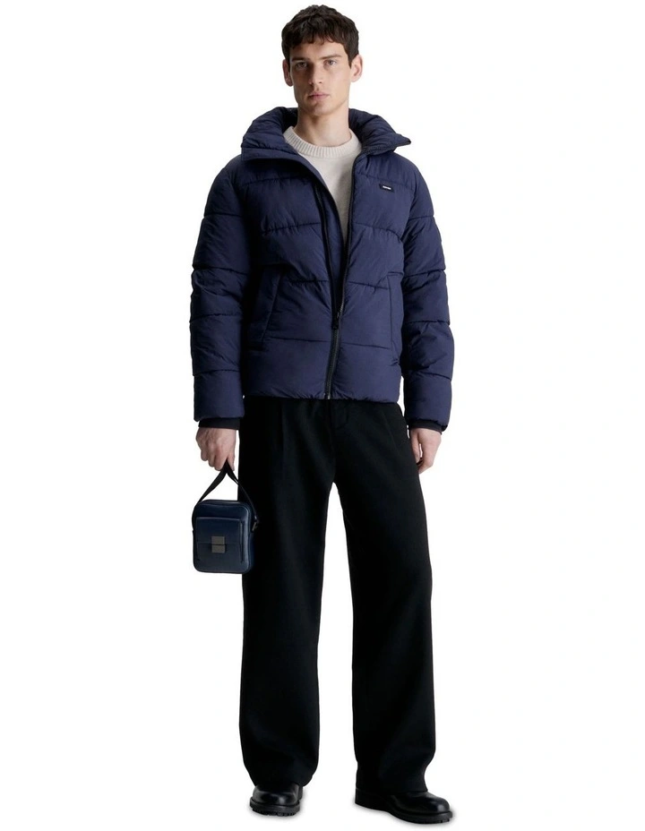 Crinkle Nylon Puffer Jacket in Navy