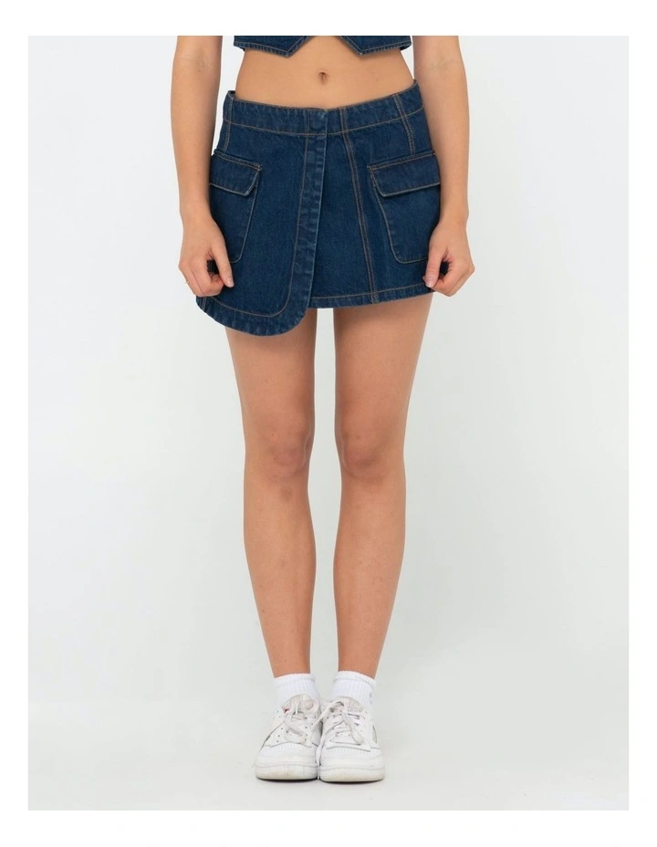 Ryley Low Rise Cargo Denim Mini Skirt in Blue