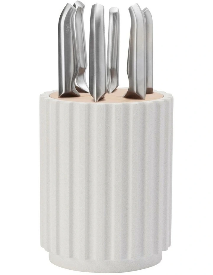 Radial Stone Knife Block 7 Piece in Snow Terrazzo