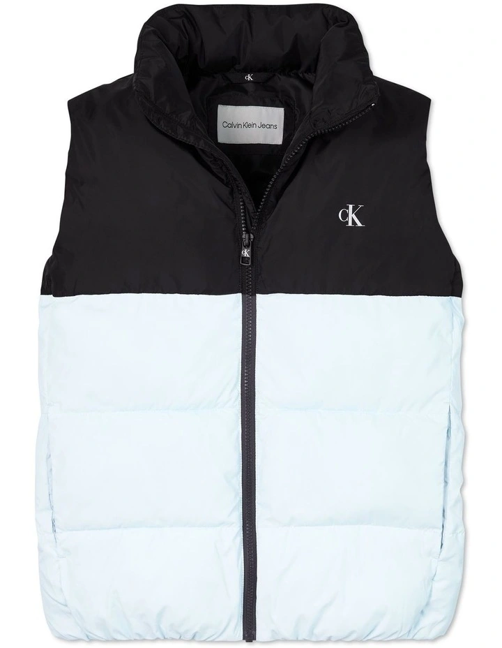 Nylon Color Block Puffer Vest in Blue