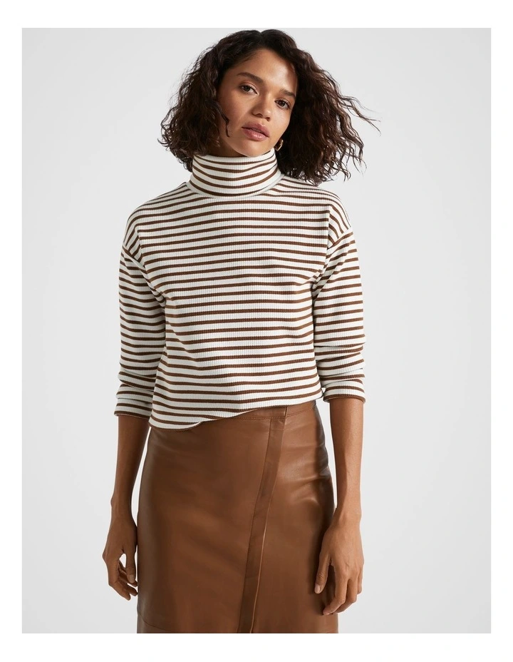 Rib Roll Neck Sweater in Spice Stripe