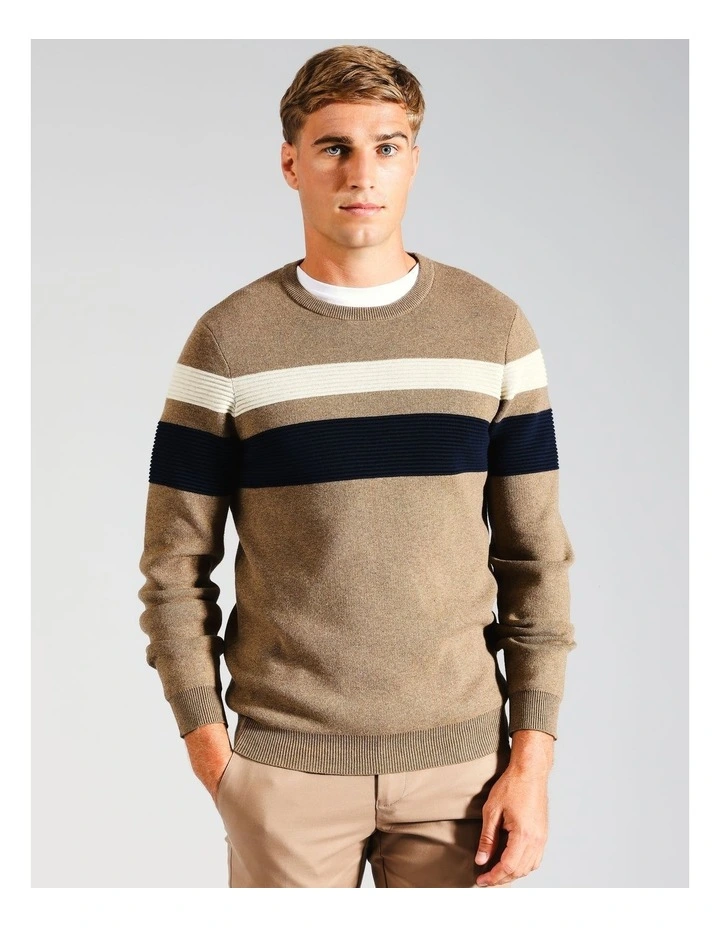 Ethan Engineered Stripe Knit in Beige