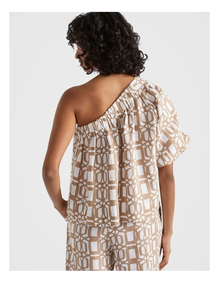 Linen Retro Top in Beige
