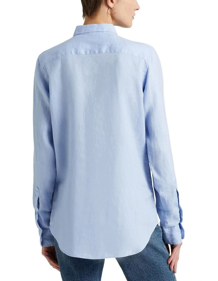 Linen Roll Tab-Sleeve Shirt in Blue