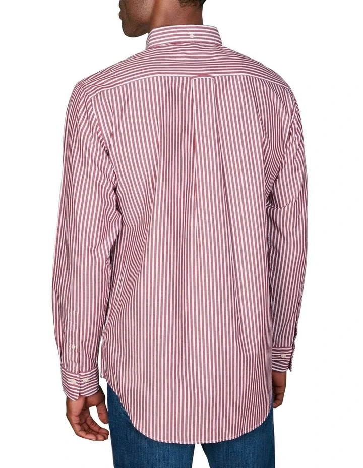 Regular Fit Striped Poplin Shirt in Plumped Red