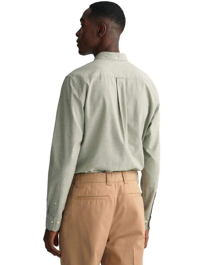Regular Fit Cotton Linen Shirt in Kalamata Green