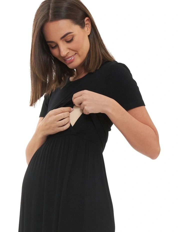 Rib Crop Top Nursing Dress in Black