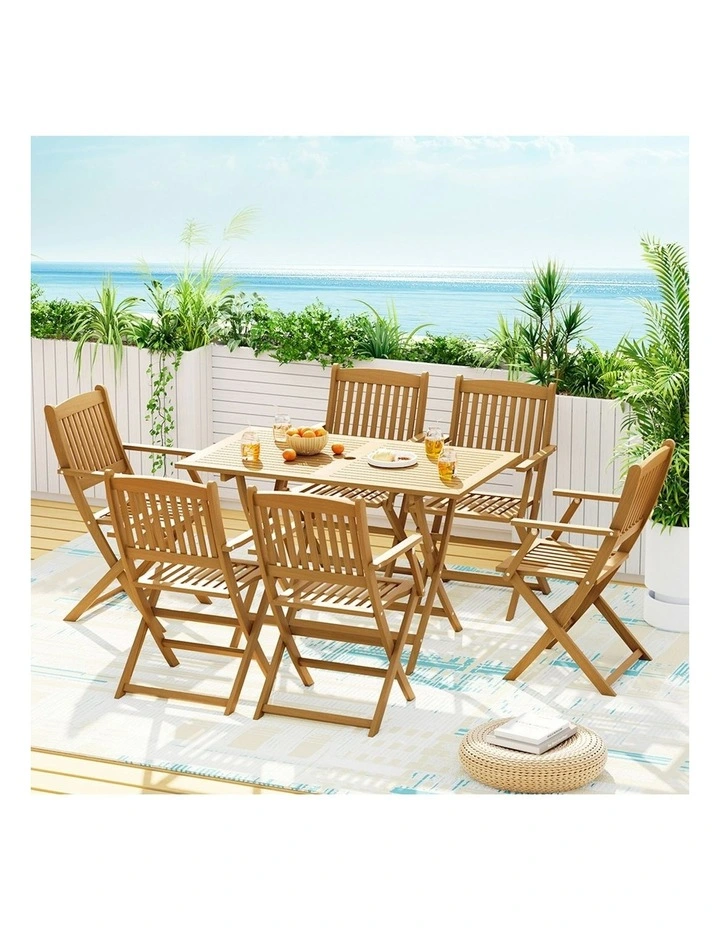 Outdoor Foldable Dining Set 7 Piece in Oak