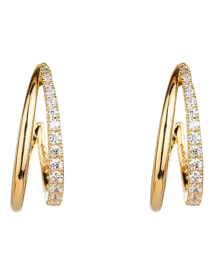 Double Strand Hoop Earring With CZ in Gold