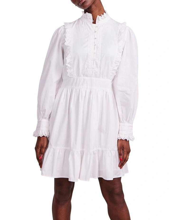 Siv Long Sleeve Cotton Dress in Bright White