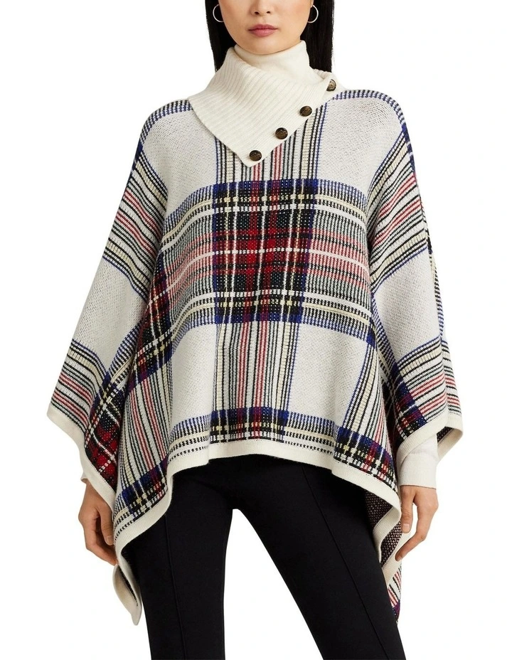 Checked Plaid Wool-Blend Poncho in Multi