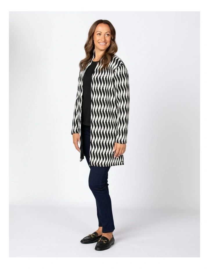 Soft Textured E2E Cardigan in Black/Snow