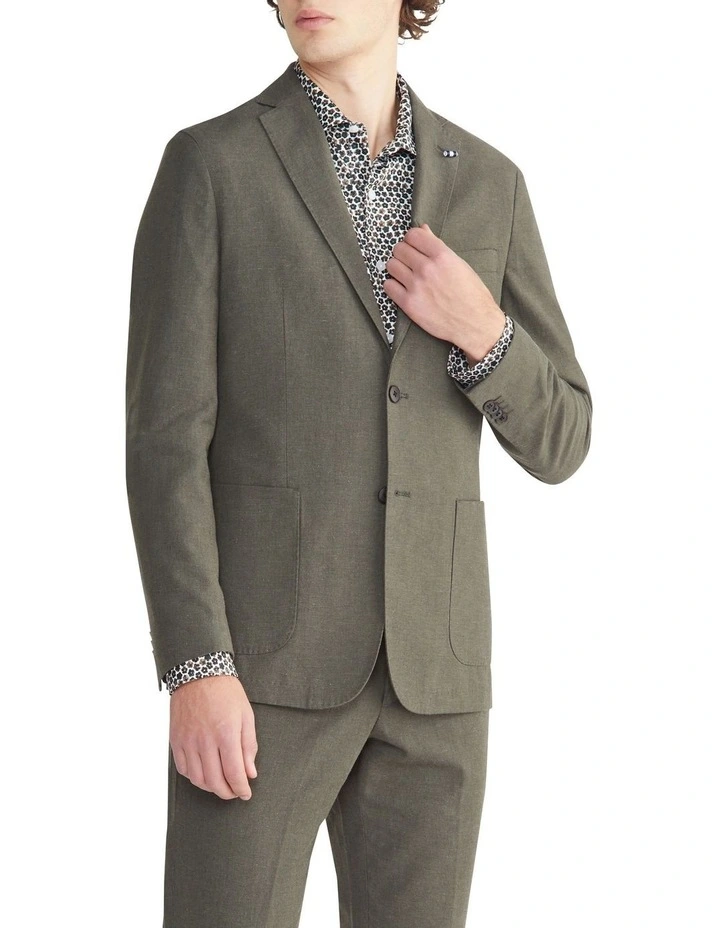 Linen Blend Slim Casual Jacket in Green