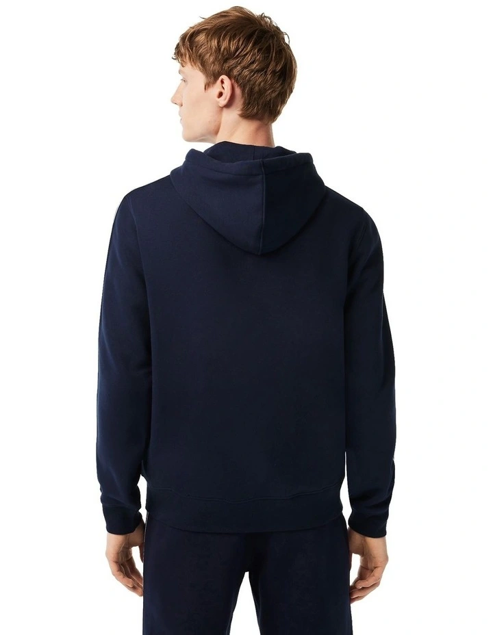 Logo Tape Fleece Zip Front Hoodie in Navy