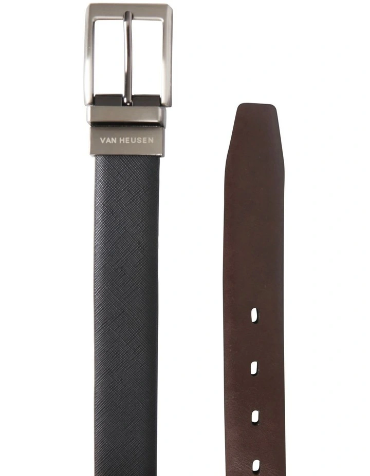 Leather Pin Buckle Saffiano Reversible Belt in Black/Brown