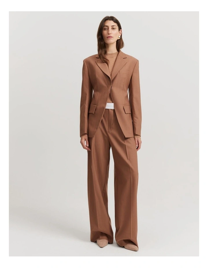 Self Stripe High Break Blazer in Biscuit