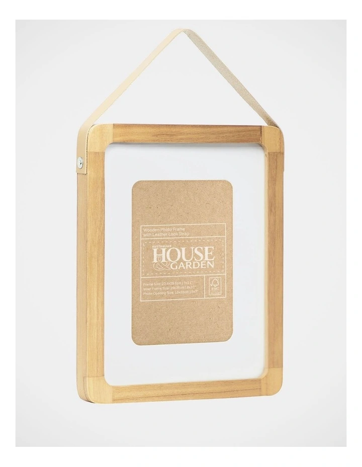 Wooden Photo Frame with Leather Look Strap 8x10 Matted to 5x7 in Natural