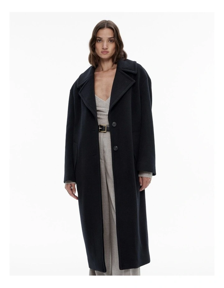 Wool Cashmere Lapel Coat in Black