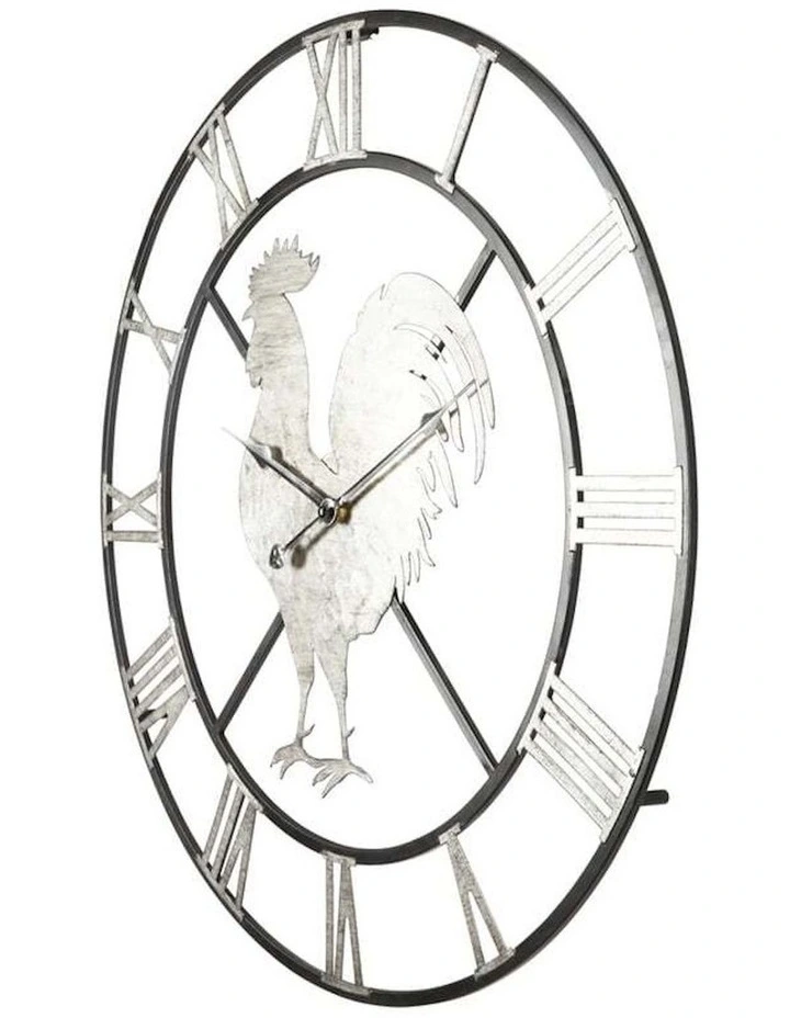 Metal Round Roman Numeral Rooster Wall Clock 60cm