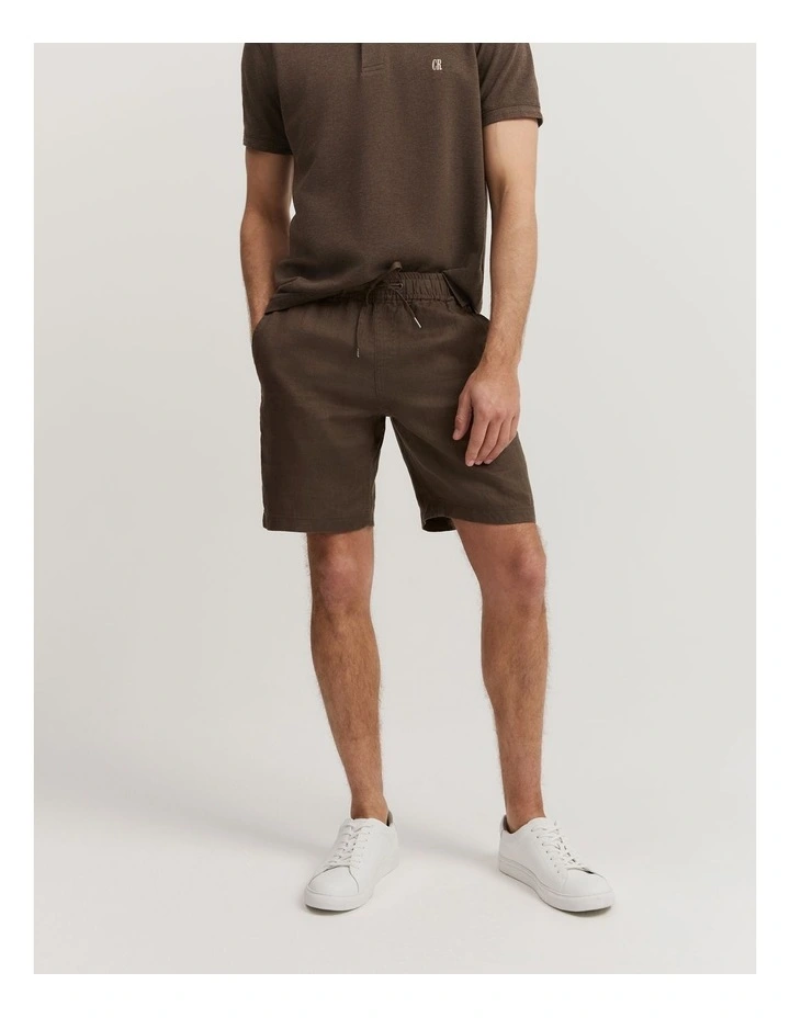 Organically Grown Linen Drawcord Short in Cappuccino