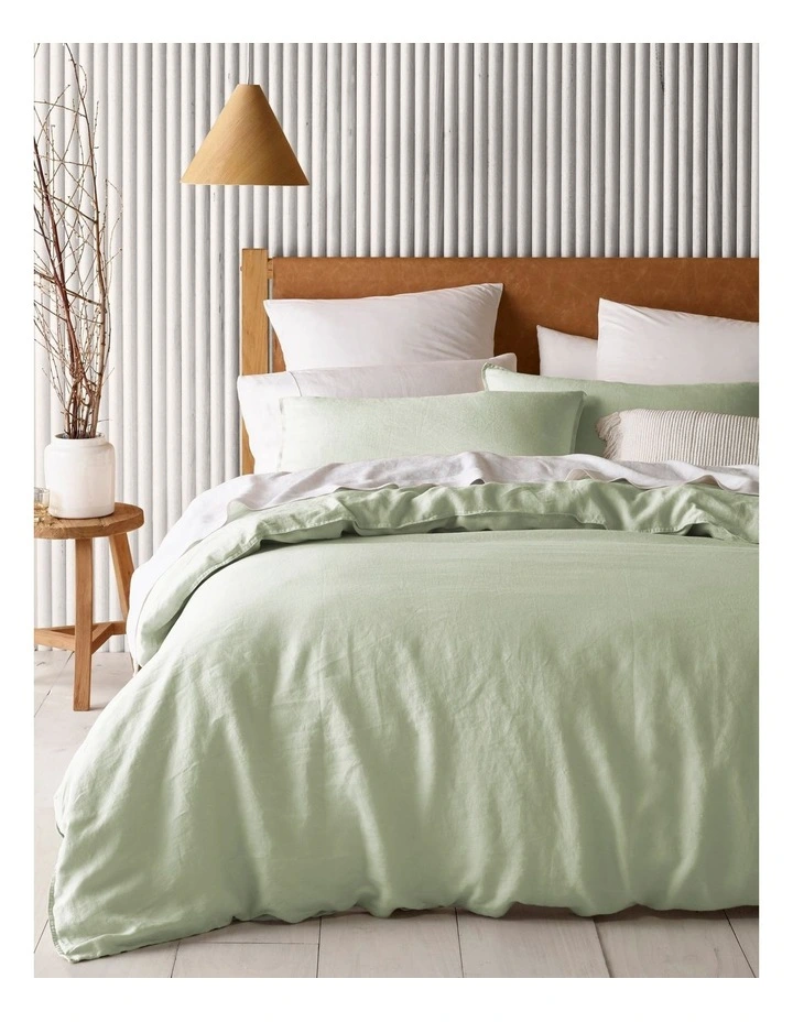 Sandy Cape Washed Belgian Linen Quilt Cover Set in Morning Mist