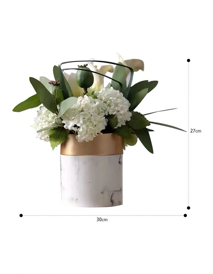 Artificial White Floral Arrangement in White Marbling Pot