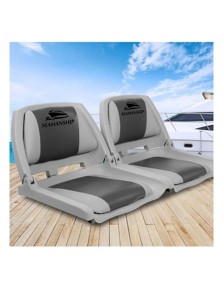 2X Folding Boat Seats Marine Seat Swivel Low Back 4cm Padding in Grey