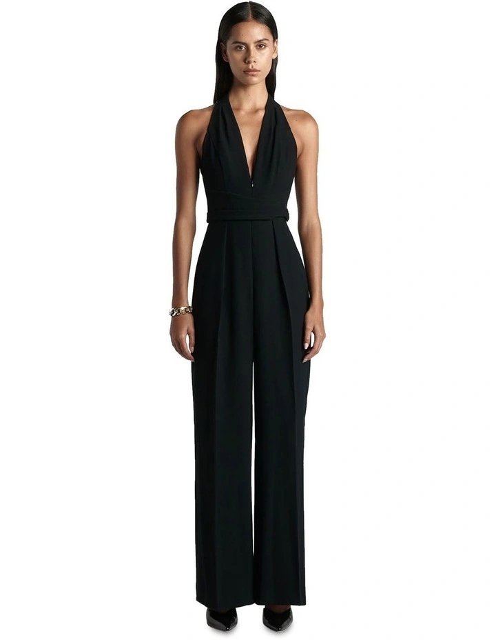 Zip Front Halterneck Jumpsuit in Black