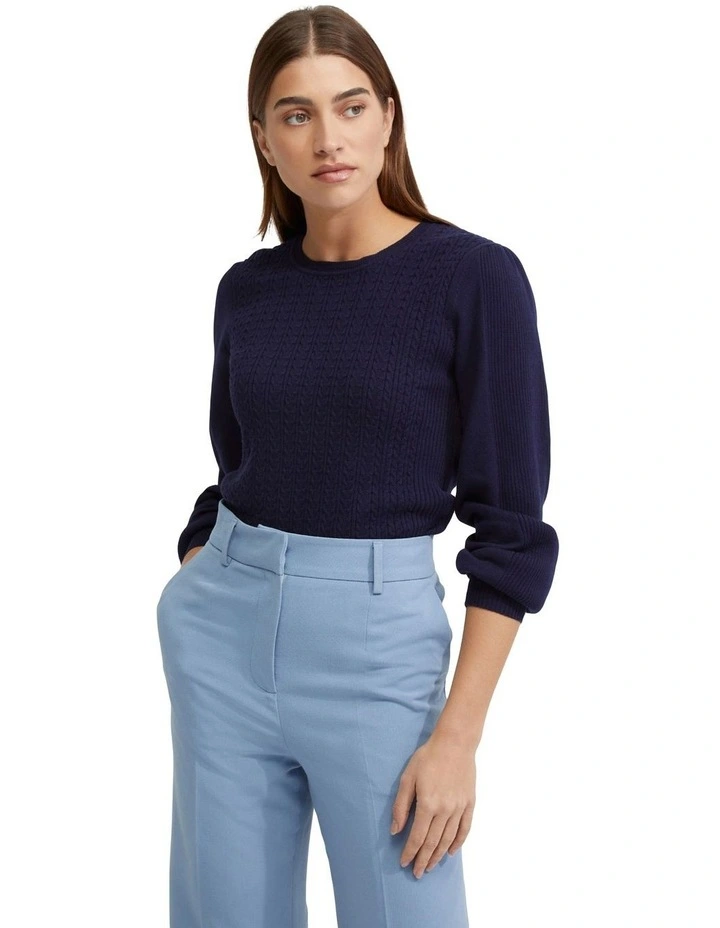 Kirstin Cable Knit Top in Navy
