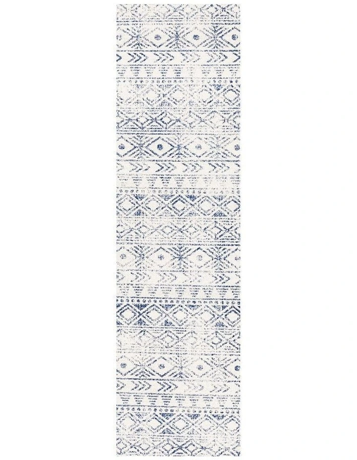 Oasis Ismail Rustic Runner Rug in White Blue