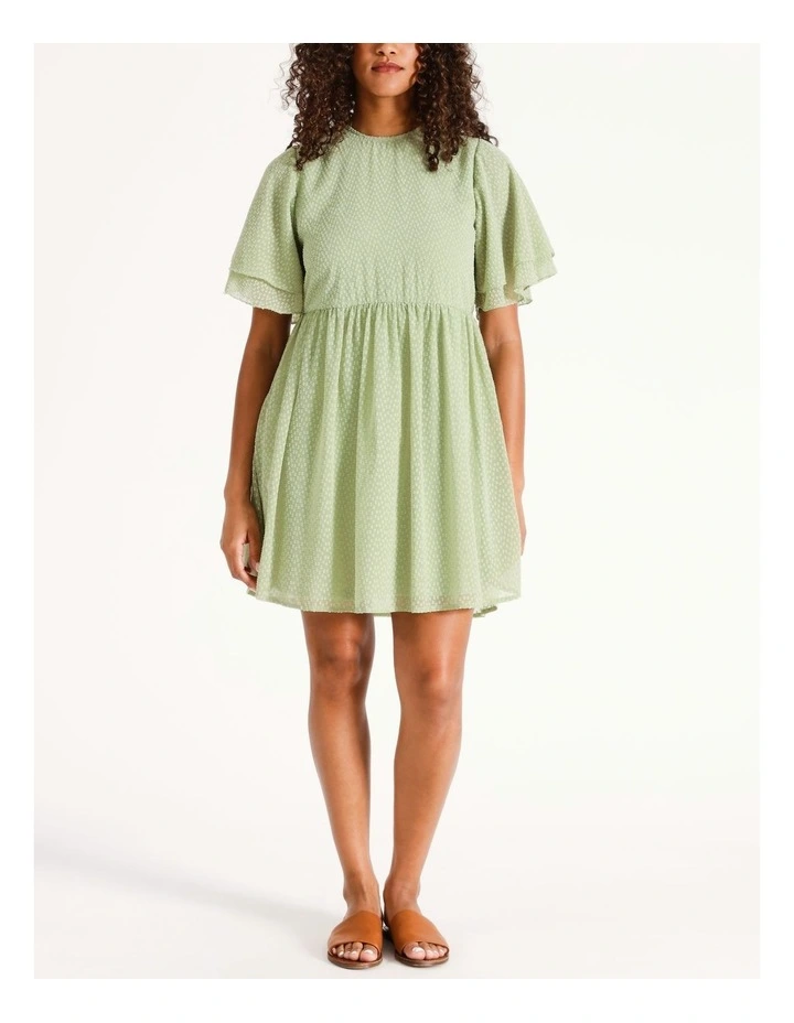 Sofie Flutter Sleeve Textured Dress in Reseda