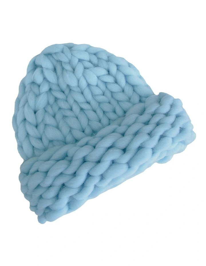 Snowflake Hand Knitted Beanie in Blue