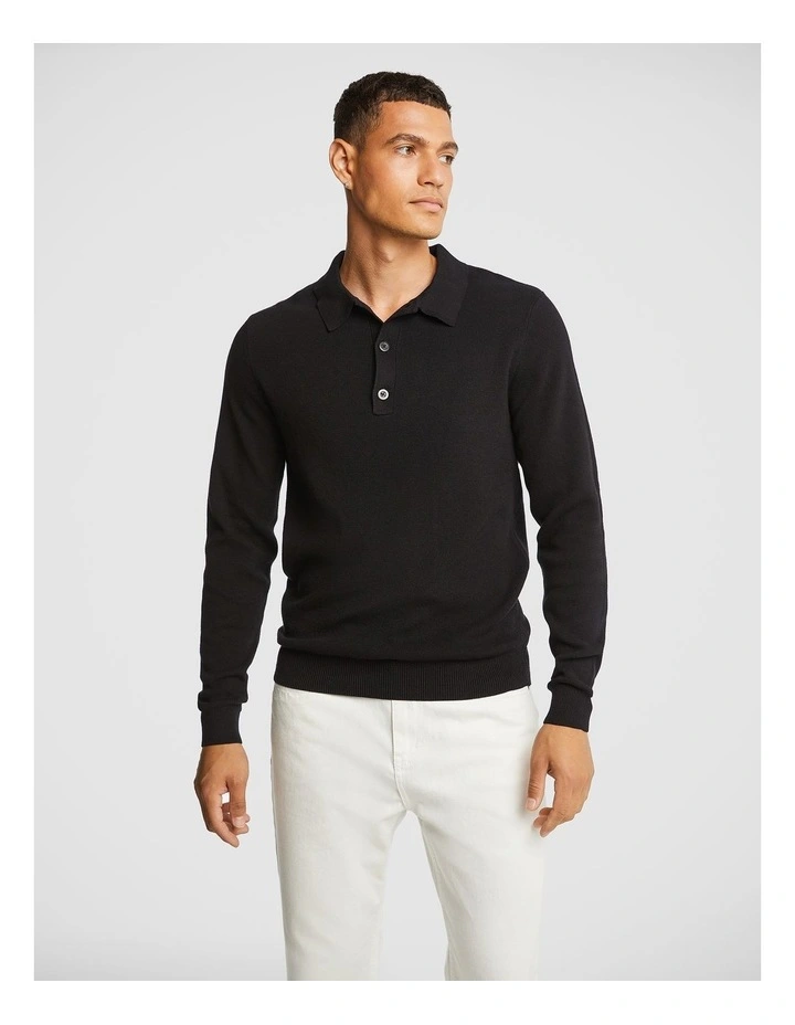 Felix Knit Polo Jumper in Black