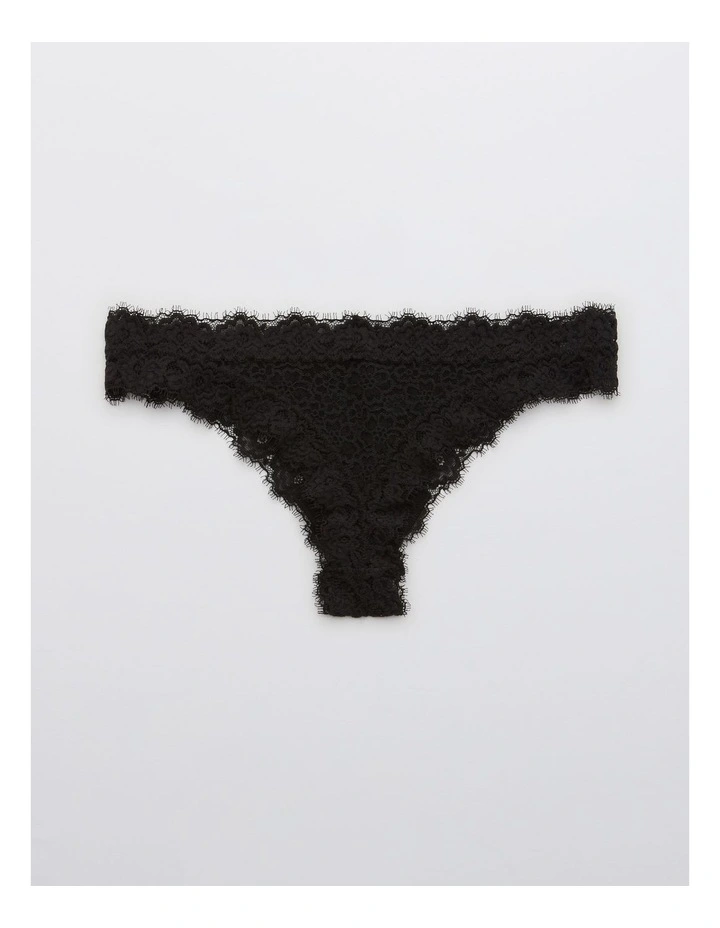 Eyelash Lace Thong Underwear in Black