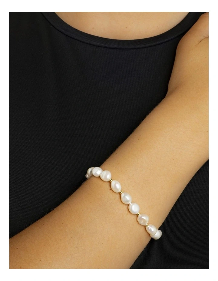 14Ct Gold Plate Baroque Pearl Bracelet in White