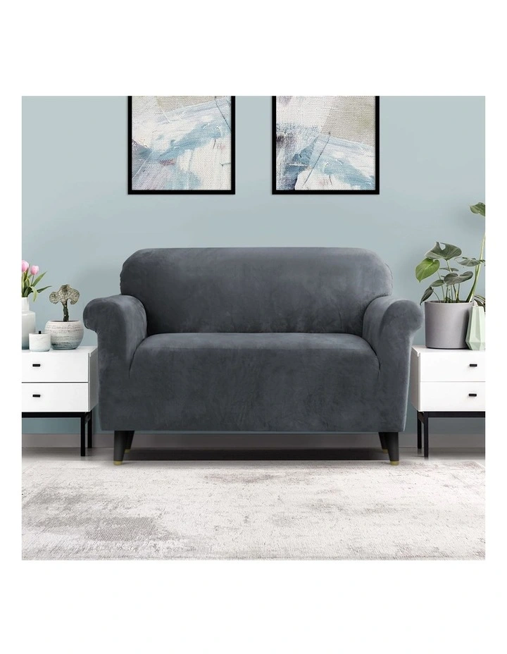 Velvet 2 Seater Sofa Cover in Grey